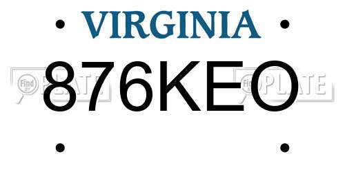 876KEO Virginia License Plate