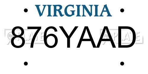 876YAAD Virginia License Plate