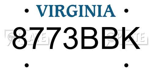8773BBK Virginia License Plate