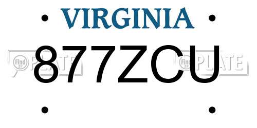 877ZCU Virginia License Plate