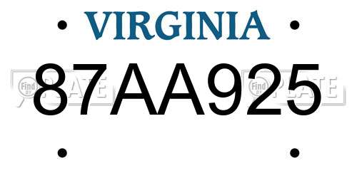 87AA925 Virginia License Plate
