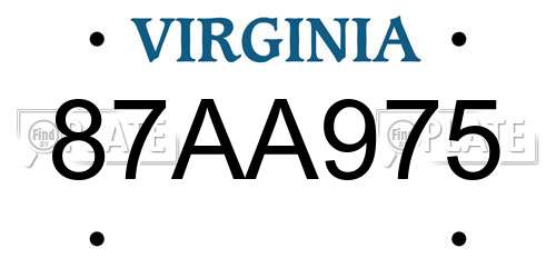 87AA975 Virginia License Plate