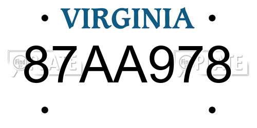 87AA978 Virginia License Plate