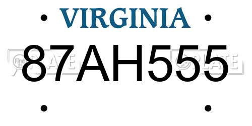 87AH555 Virginia License Plate