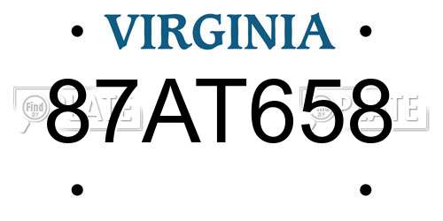 87AT658 Virginia License Plate