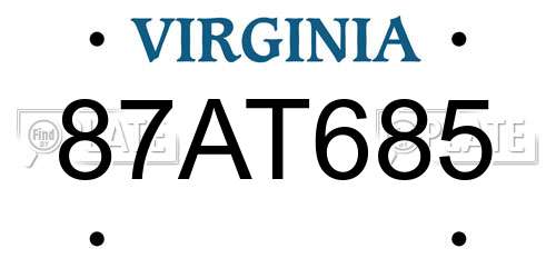 87AT685 Virginia License Plate
