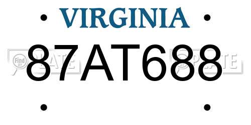 87AT688 Virginia License Plate