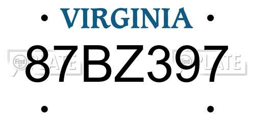 87BZ397 Virginia License Plate