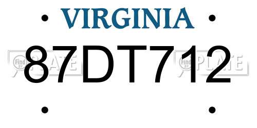 87DT712 Virginia License Plate