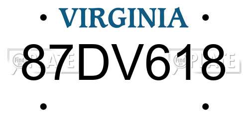 87DV618 Virginia License Plate