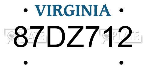 87DZ712 Virginia License Plate