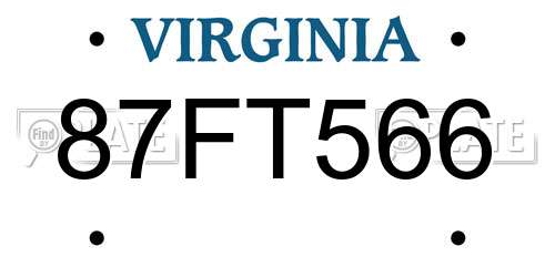 87FT566 Virginia License Plate