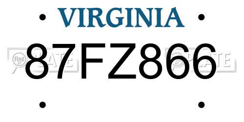 87FZ866 Virginia License Plate