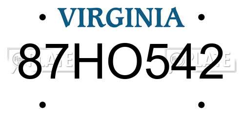 87HO542 Virginia License Plate