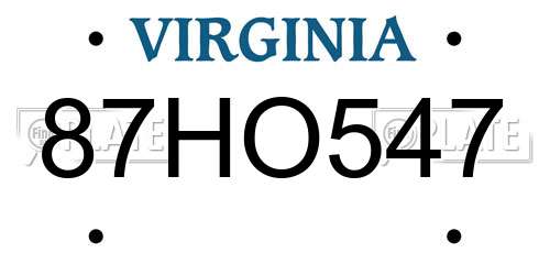 87HO547 Virginia License Plate