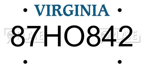 87HO842 Virginia License Plate