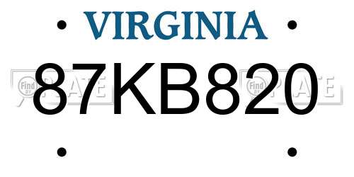 87KB820 Virginia License Plate