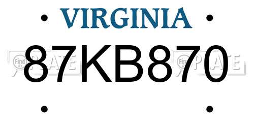87KB870 Virginia License Plate