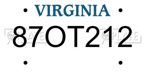 87OT212 Virginia License Plate