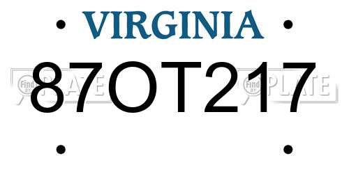 87OT217 Virginia License Plate
