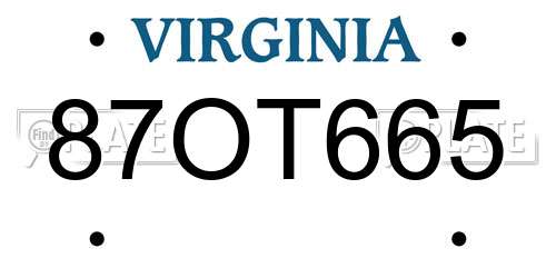 87OT665 Virginia License Plate