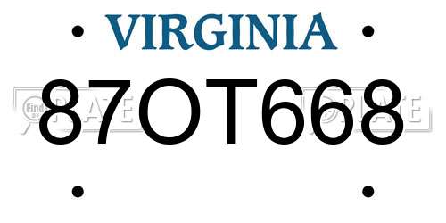 87OT668 Virginia License Plate