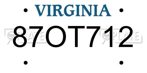 87OT712 Virginia License Plate