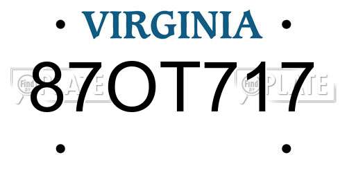 87OT717 Virginia License Plate