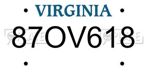 87OV618 Virginia License Plate