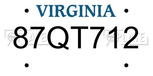 87QT712 Virginia License Plate