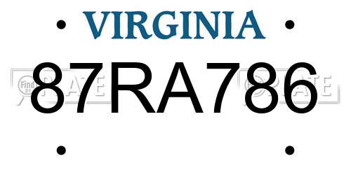 87RA786 Virginia License Plate