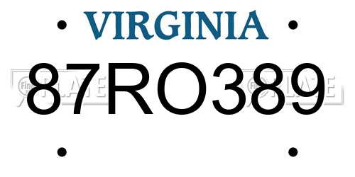 87RO389 Virginia License Plate