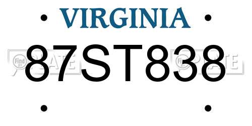 87ST838 Virginia License Plate