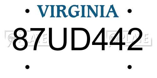 87UD442 Virginia License Plate