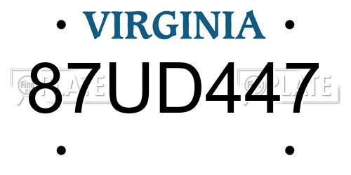 87UD447 Virginia License Plate