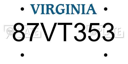 87VT353 Virginia License Plate