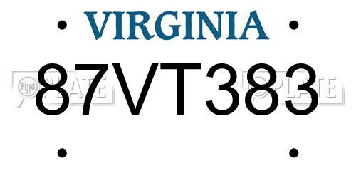 87VT383 Virginia License Plate
