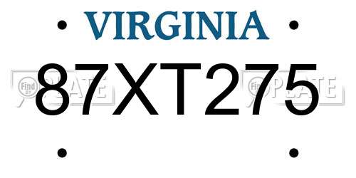 87XT275 Virginia License Plate