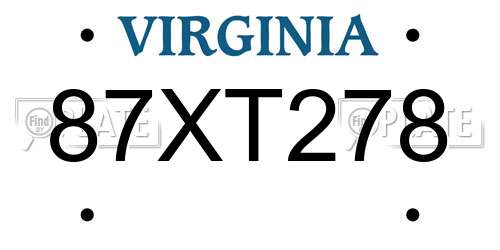 87XT278 Virginia License Plate