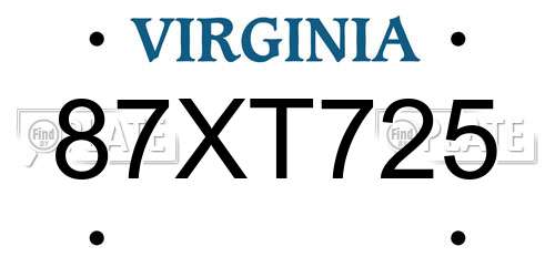 87XT725 Virginia License Plate