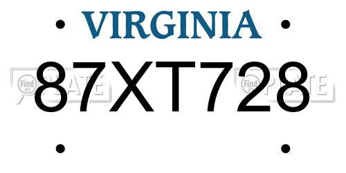 87XT728 Virginia License Plate