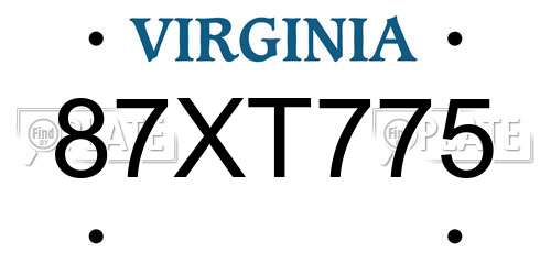 87XT775 Virginia License Plate