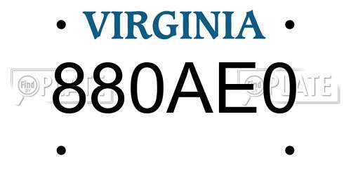 880AE0 Virginia License Plate
