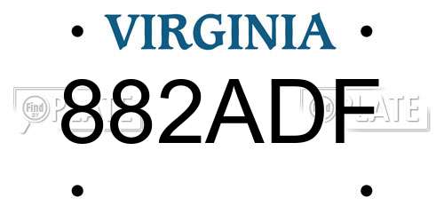 882ADF Virginia License Plate