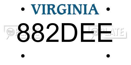 882DEE Virginia License Plate