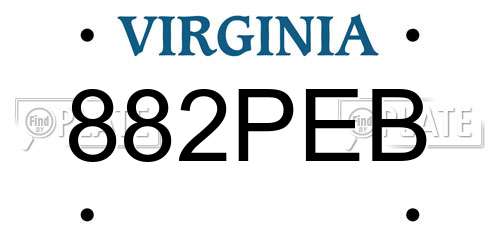 882PEB Virginia License Plate