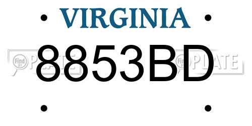 8853BD Virginia License Plate