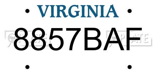 8857BAF Virginia License Plate