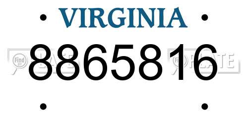 8865816 Virginia License Plate