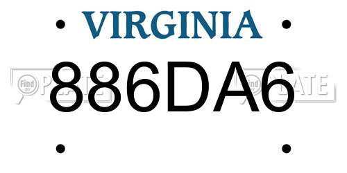 886DA6 Virginia License Plate